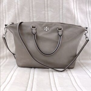 Tory Burch Frida Pebbled Leather Satchel Shoulder Crossbody Bag Taupe